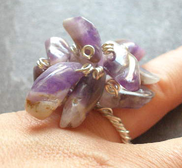 Chunky Amethyst or Rock Crystal Nugget Twisted Silver Ring