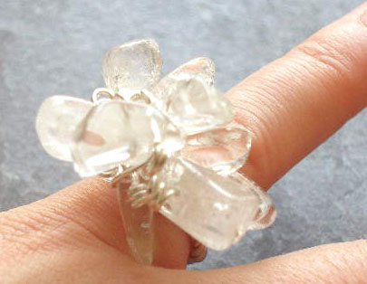 Chunky Amethyst or Rock Crystal Nugget Twisted Silver Ring