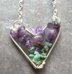 Sterling Silver Heart Pendant Necklace with Amethyst and Emerald