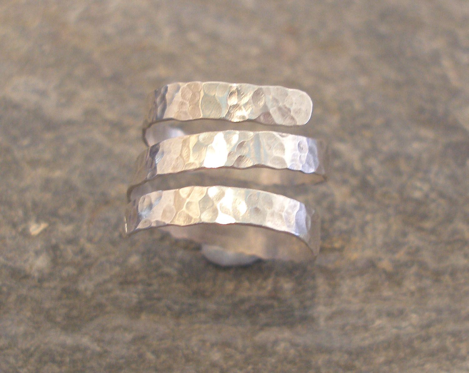 3-strand Thick Hammered Silver Ring