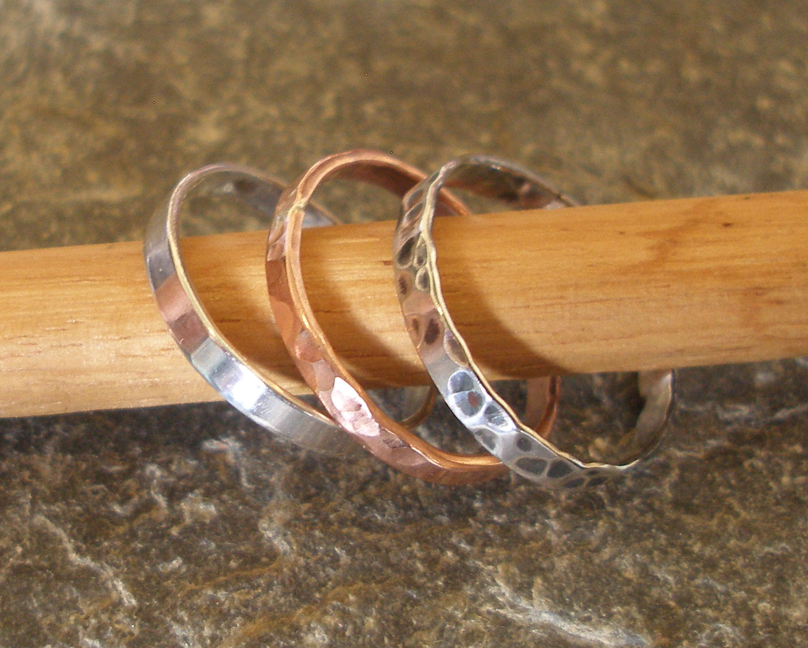 3 stackable rings in silver and copper