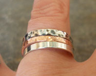 3 stackable rings in silver and copper