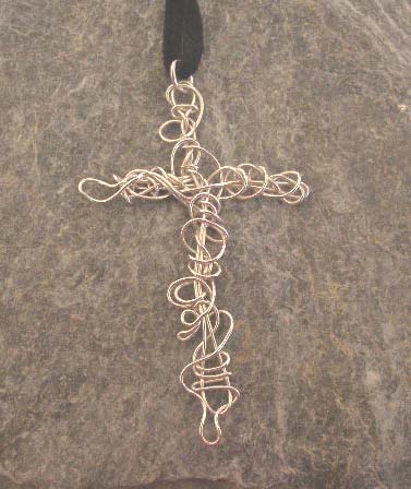 Large Sterling Silver Wrapped Cross Pendant