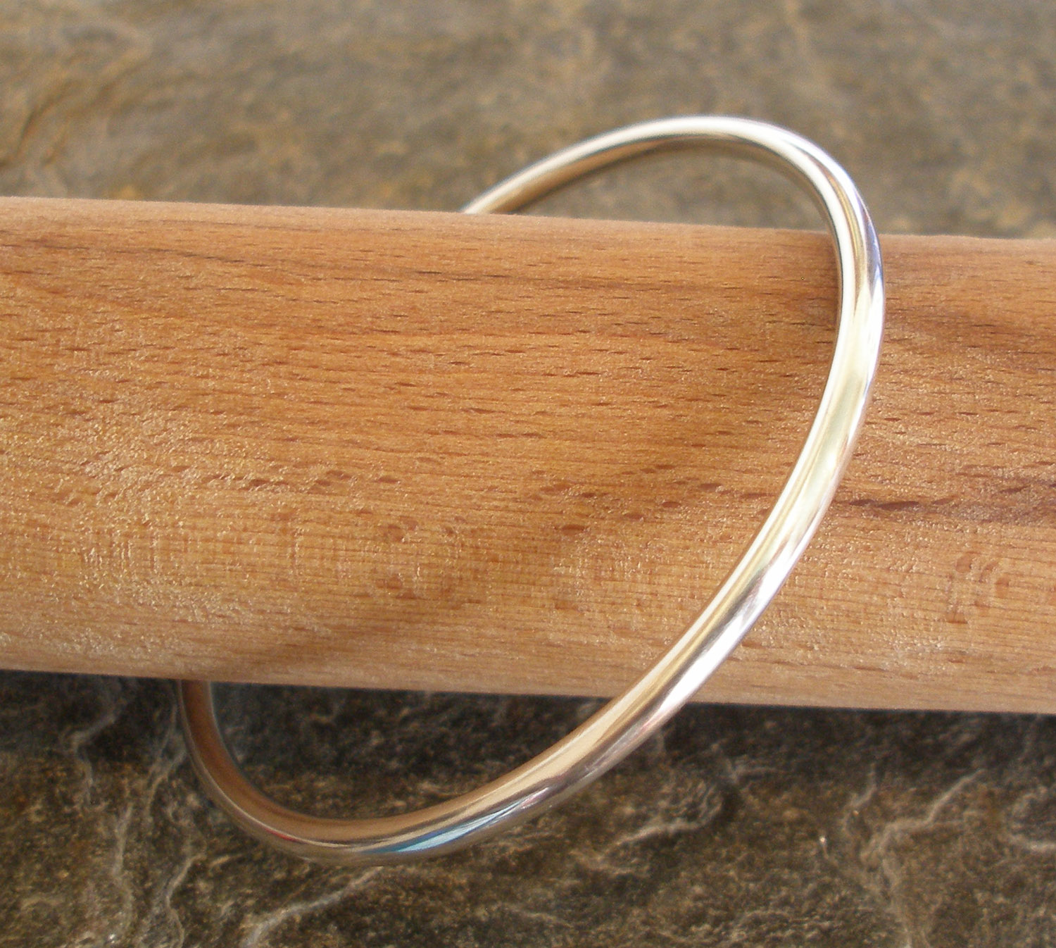 Solid Sterling Silver Round Bangle, 63mm internal diameter. 3 thicknesses – 3.5mm, 5mm, 6mm.