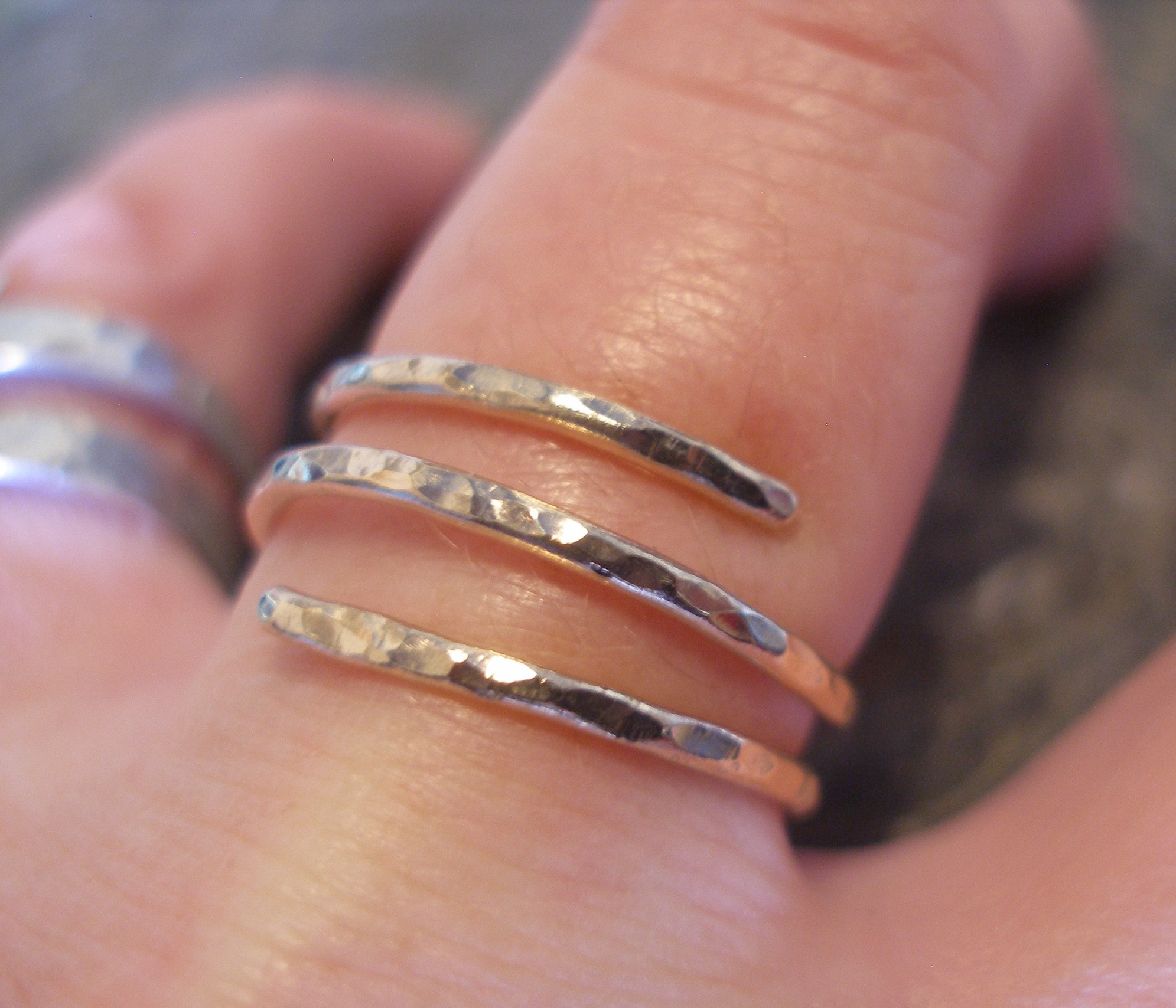 3 Strand Sterling Silver Hammered Spiral Ring, or in 9ct Gold. Made in any size.