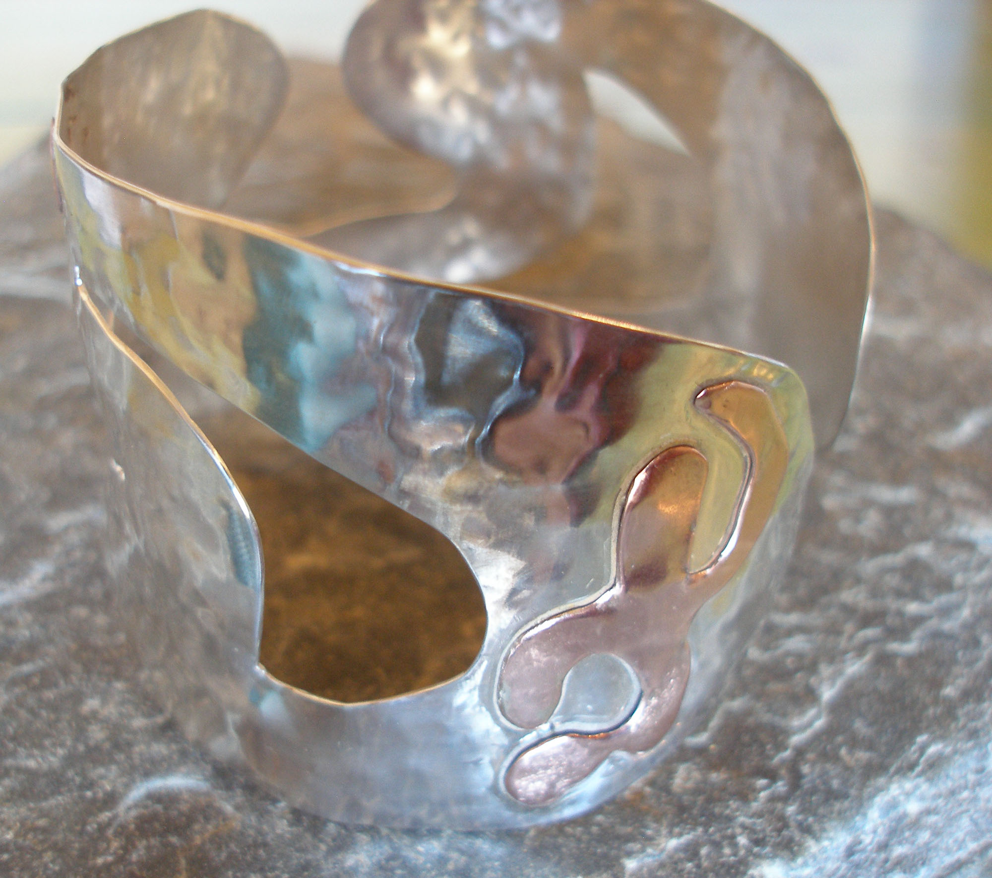 Sterling Silver Large Curvy Cuff Bangle. Hammered and Polished. Made with or without copper detailing and in any size.