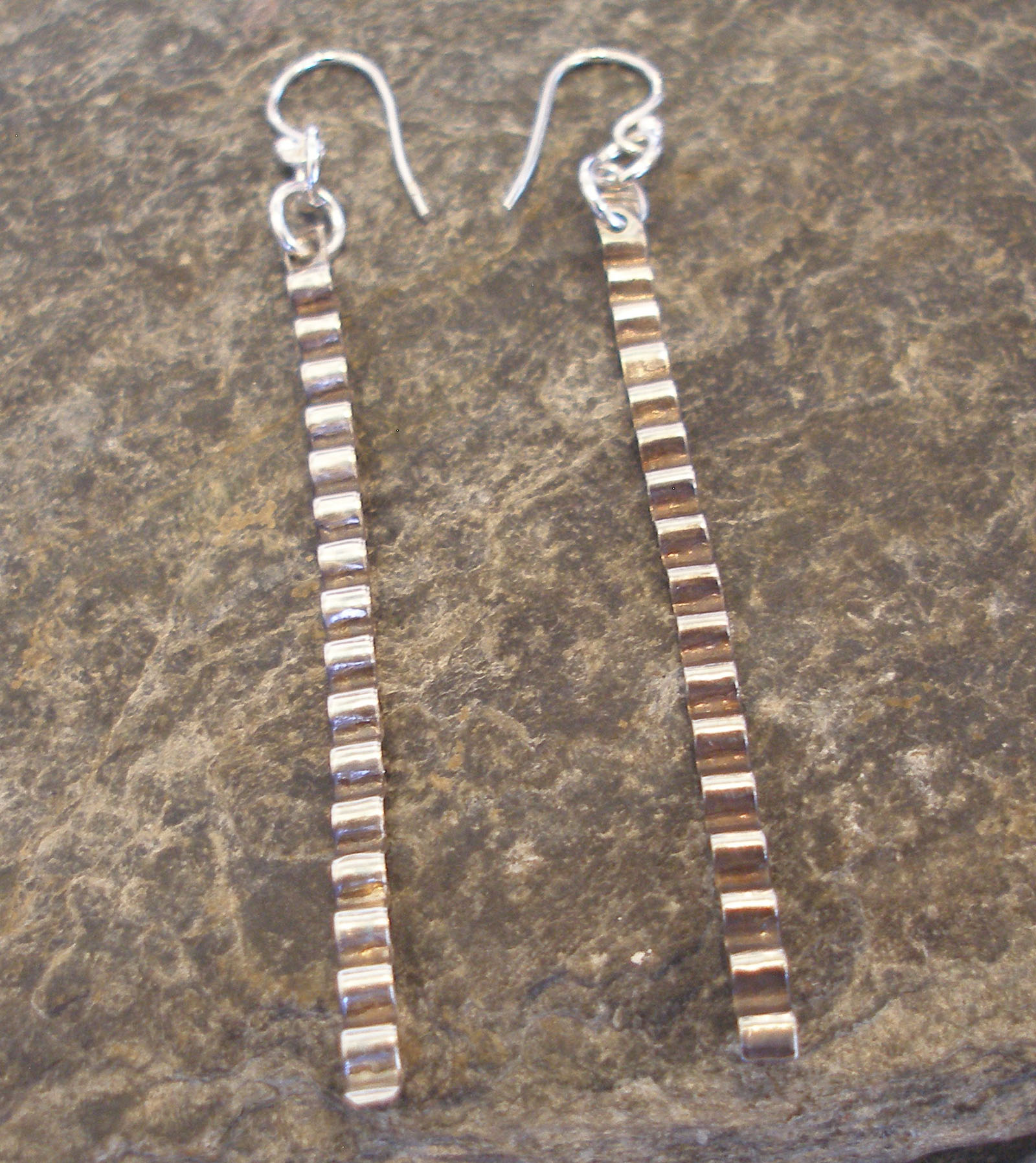 Sterling Silver Corrugated Rippled Long Dangle Earrings