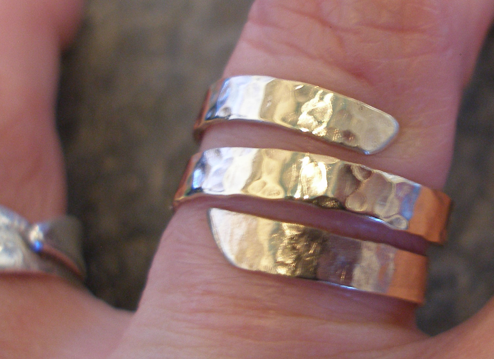 3-strand Thick Hammered Silver Ring