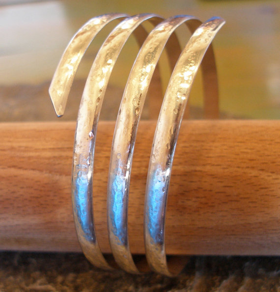Silver Hammered Thick Spiral Curvy Bangle