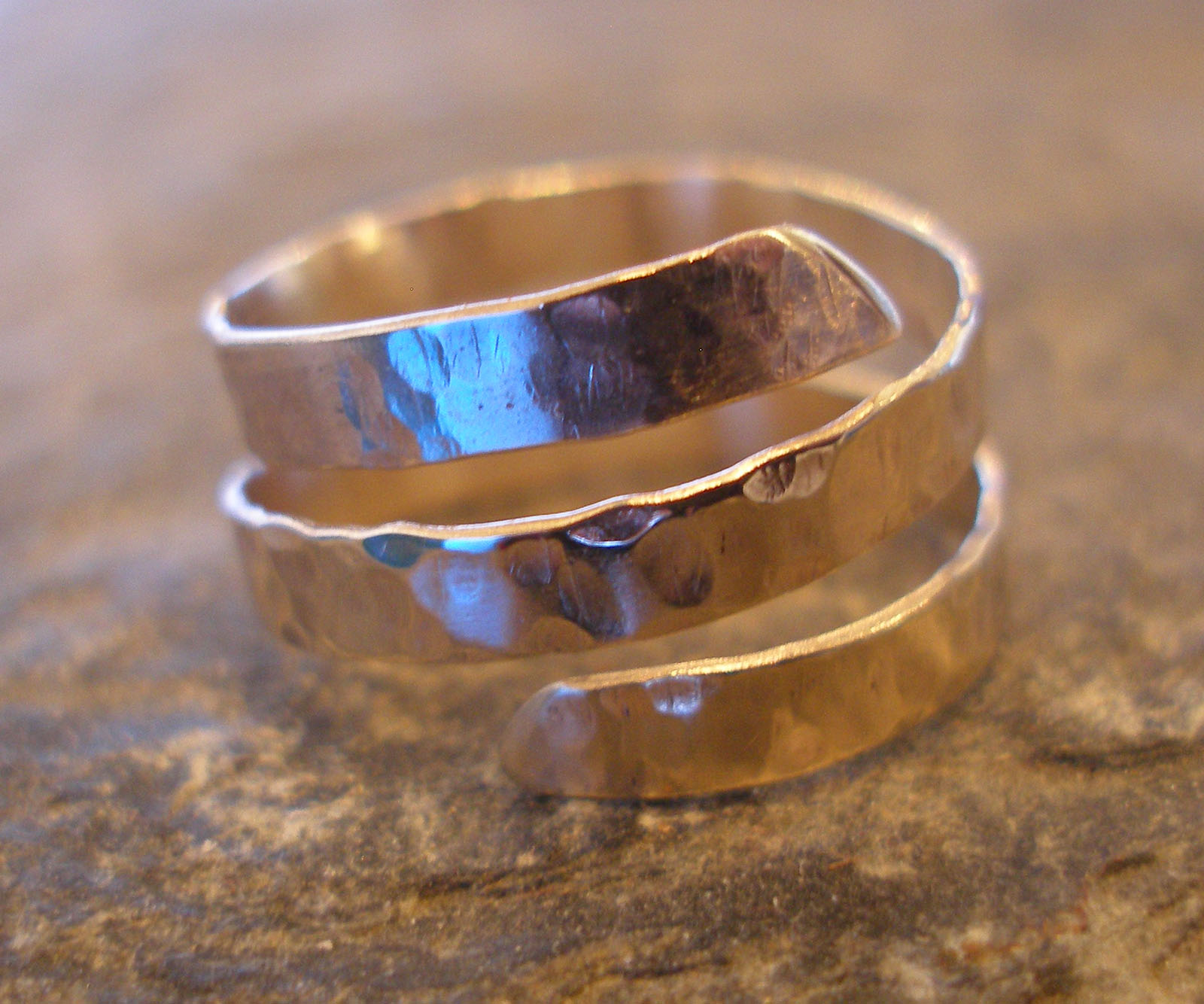 3-strand Thick Hammered Silver Ring