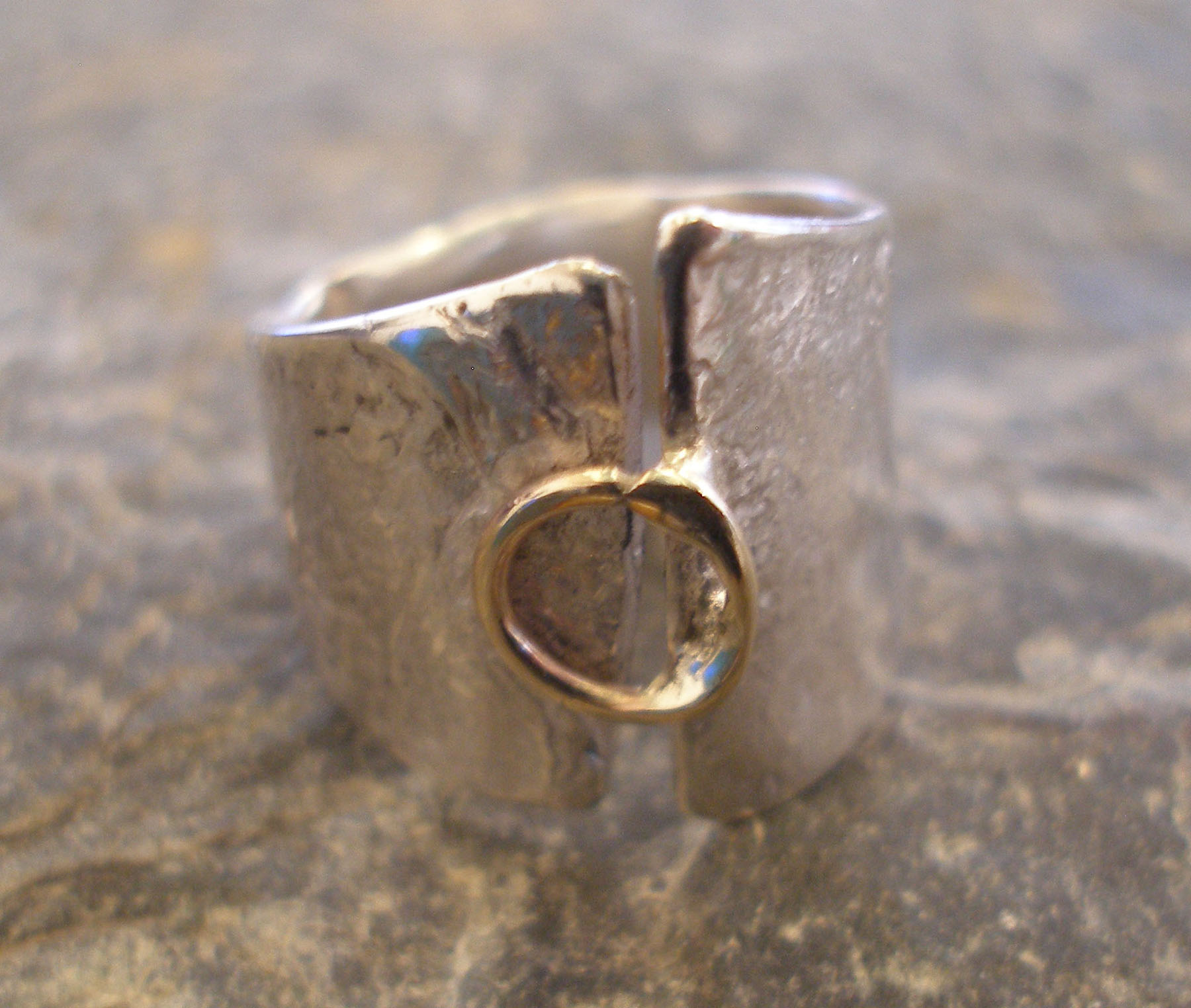 Sterling Silver and 9ct Gold Textured Undulating Ring. Rippling, highly polished. Made in any size.